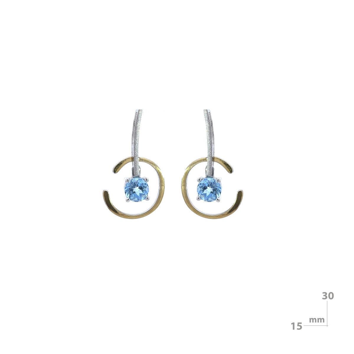 Silver, gold and topaz earrings