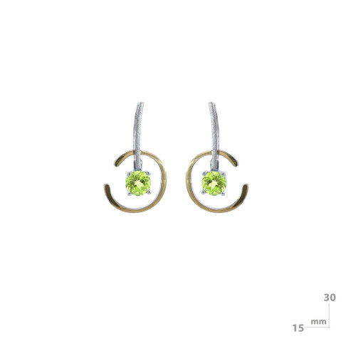 Pendientes de plata, oro y peridoto