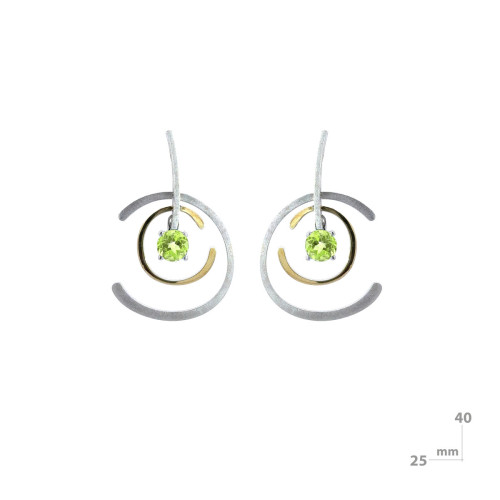 Pendientes de plata, oro y peridoto