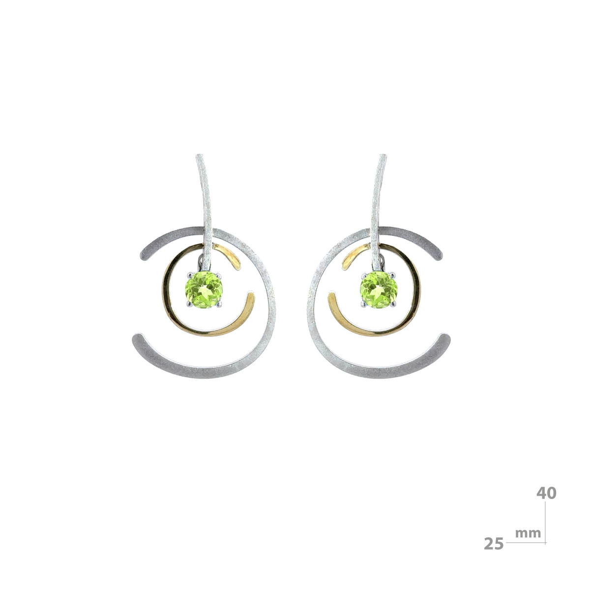 Pendientes de plata, oro y peridoto