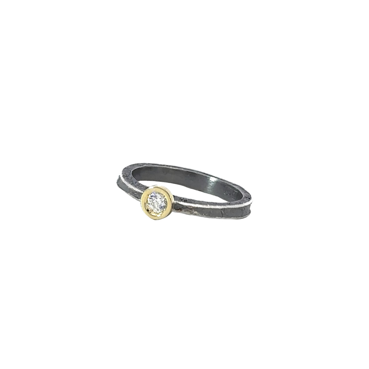 Silver, gold and grown laboratory  brilliant ring