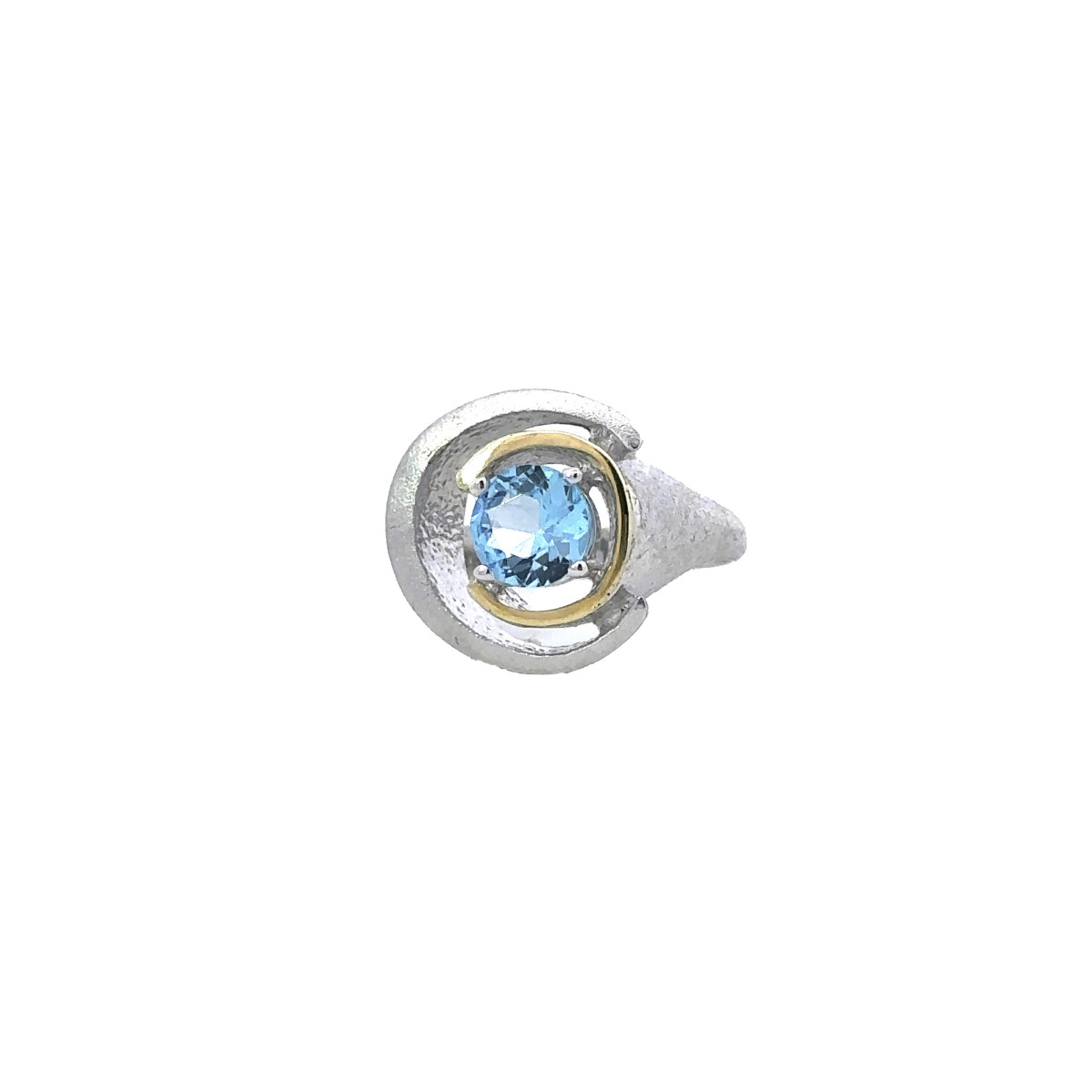 Silver, gold and topaz ring